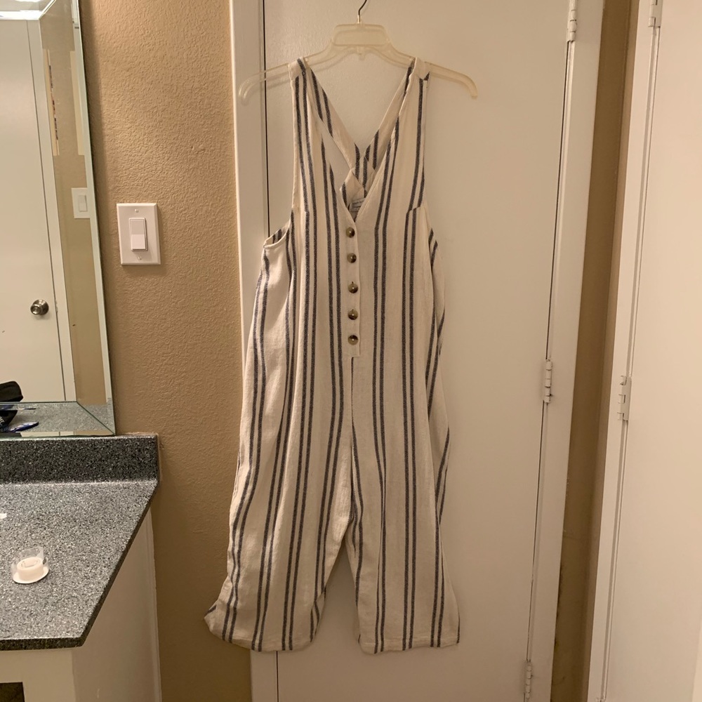 Blue and white striped jumpsuit